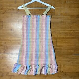 American‎ Eagle Pastel Striped Ruffle Trim Smocked Tube Mini Dress Womens Size S